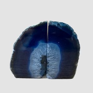 Vintage Blue Agate Geode Bookends 4.25" W x 3" D x 4"H